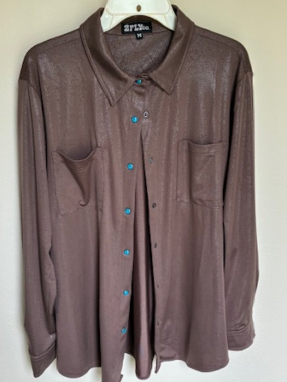 2Flyco Ladies long sleeve country/western style blouse with turquoise buttons
